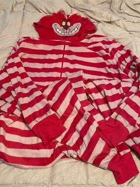 Disney Pink and White Striped Cheshire Cat Hooded Pajama Set